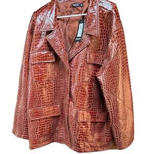 Nasty Gal Plus Size Faux Leather Croc Brown Jacket Size 18